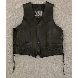 USA Bikers Dream Apparel Mens Motorcycle Vest Black Leather Side Laces SIZE 44